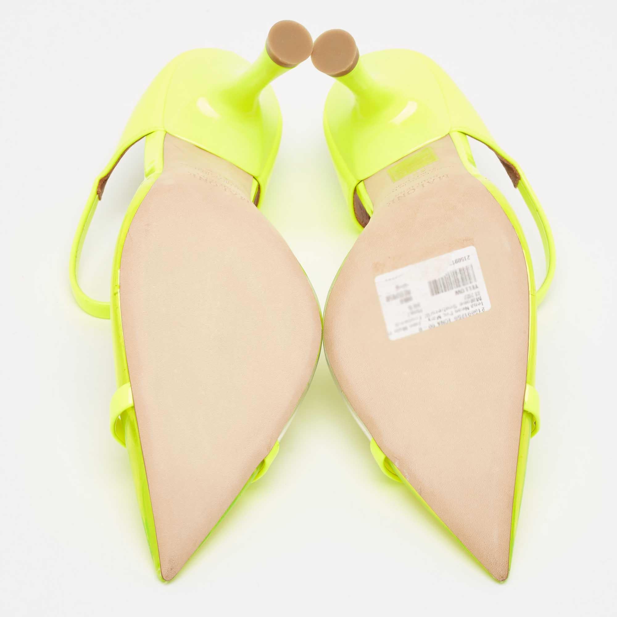 Malone Souliers Neon Yellow PVC and Patent Leather Iona Mules Size 38.5 For Sale 2