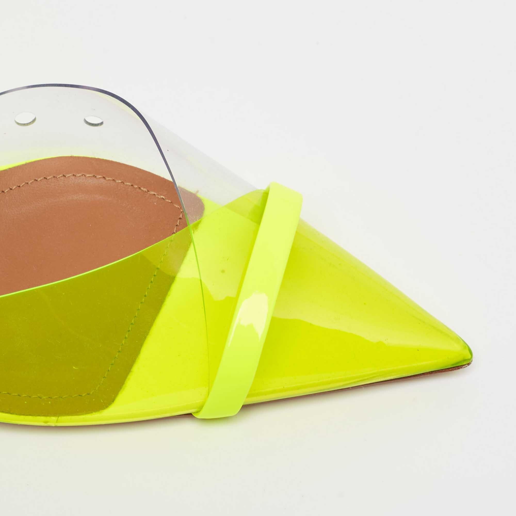 Malone Souliers Neon Yellow PVC and Patent Leather Iona Mules Size 38.5 For Sale 4