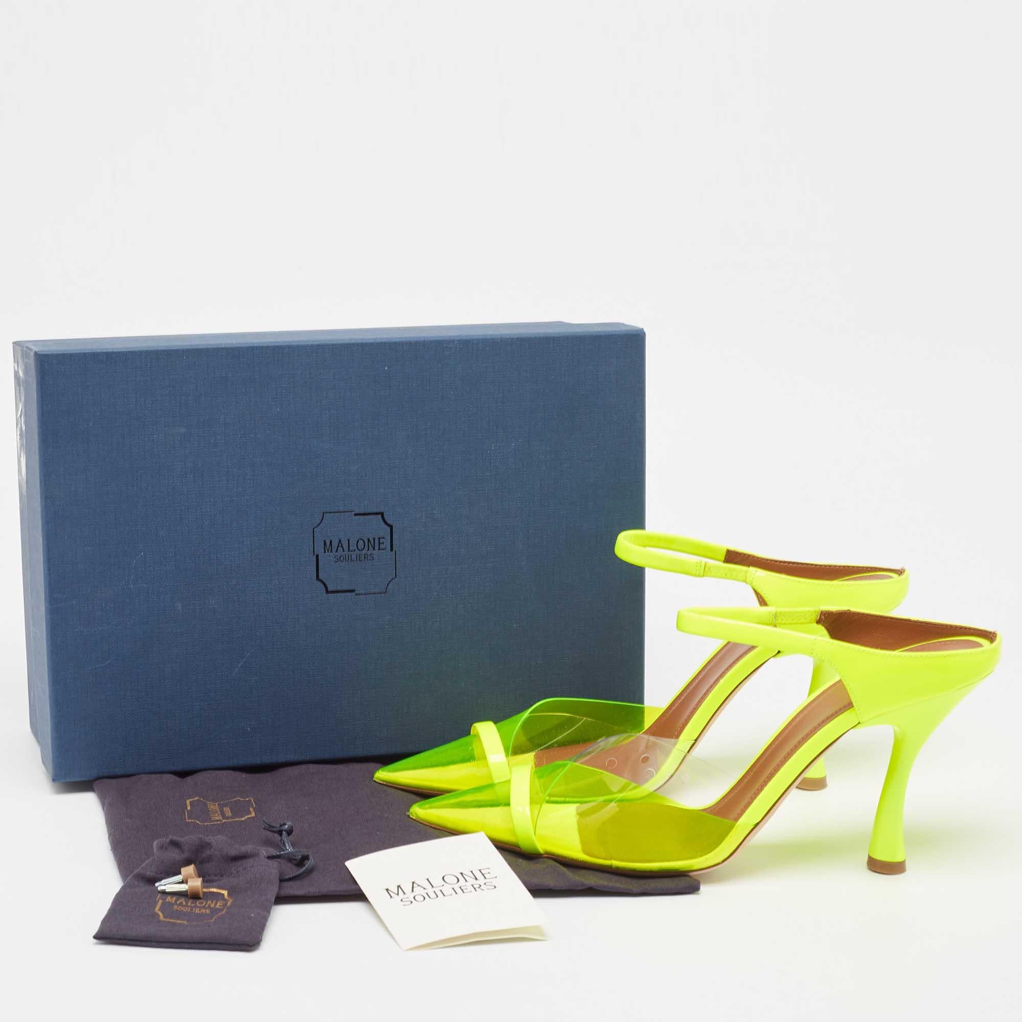 Malone Souliers Mules Iona en PVC et cuir verni jaune fluo Taille 38.5 en vente 4