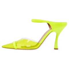 Malone Souliers Neon Yellow PVC and Patent Leather Iona Mules Size 38.5