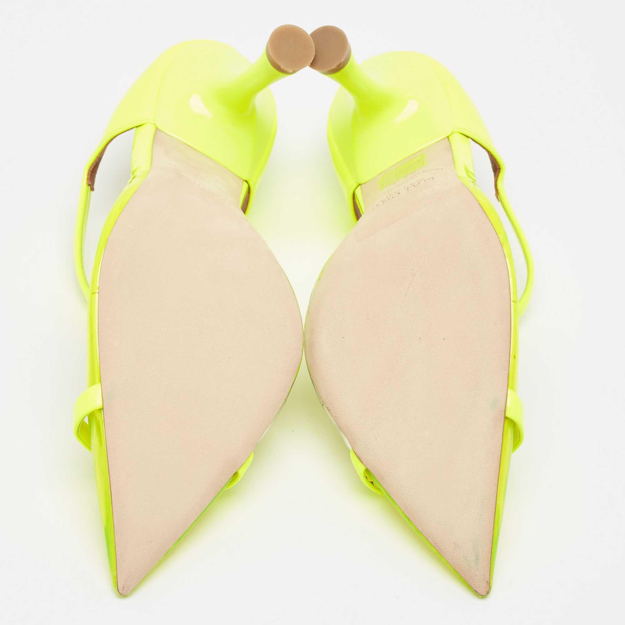 Malone Souliers Neon Yellow PVC and Patent Leather Lona Mules Size 38.5 For Sale 1