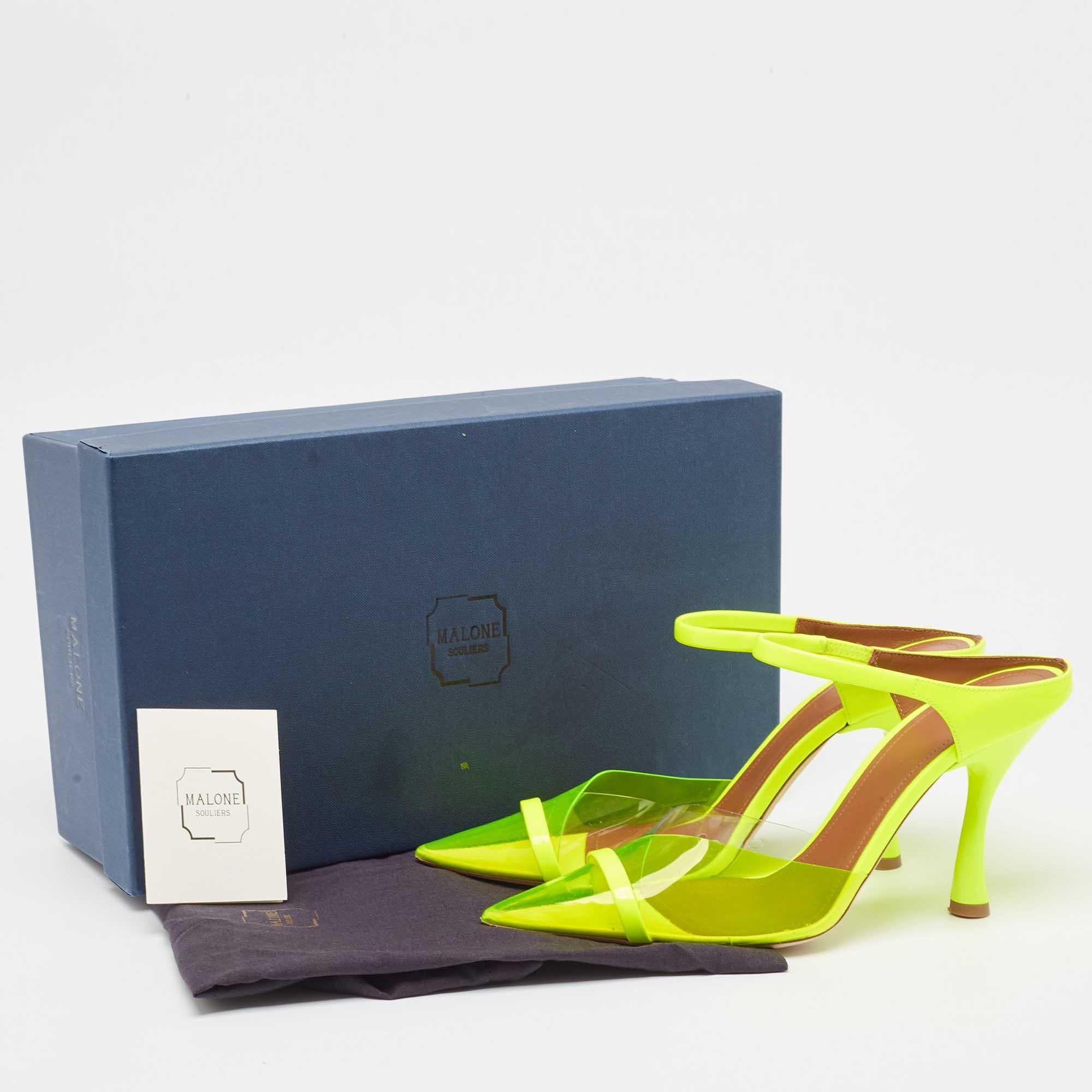 Malone Souliers Neon Yellow PVC and Patent Leather Lona Mules Size 38.5 For Sale 3