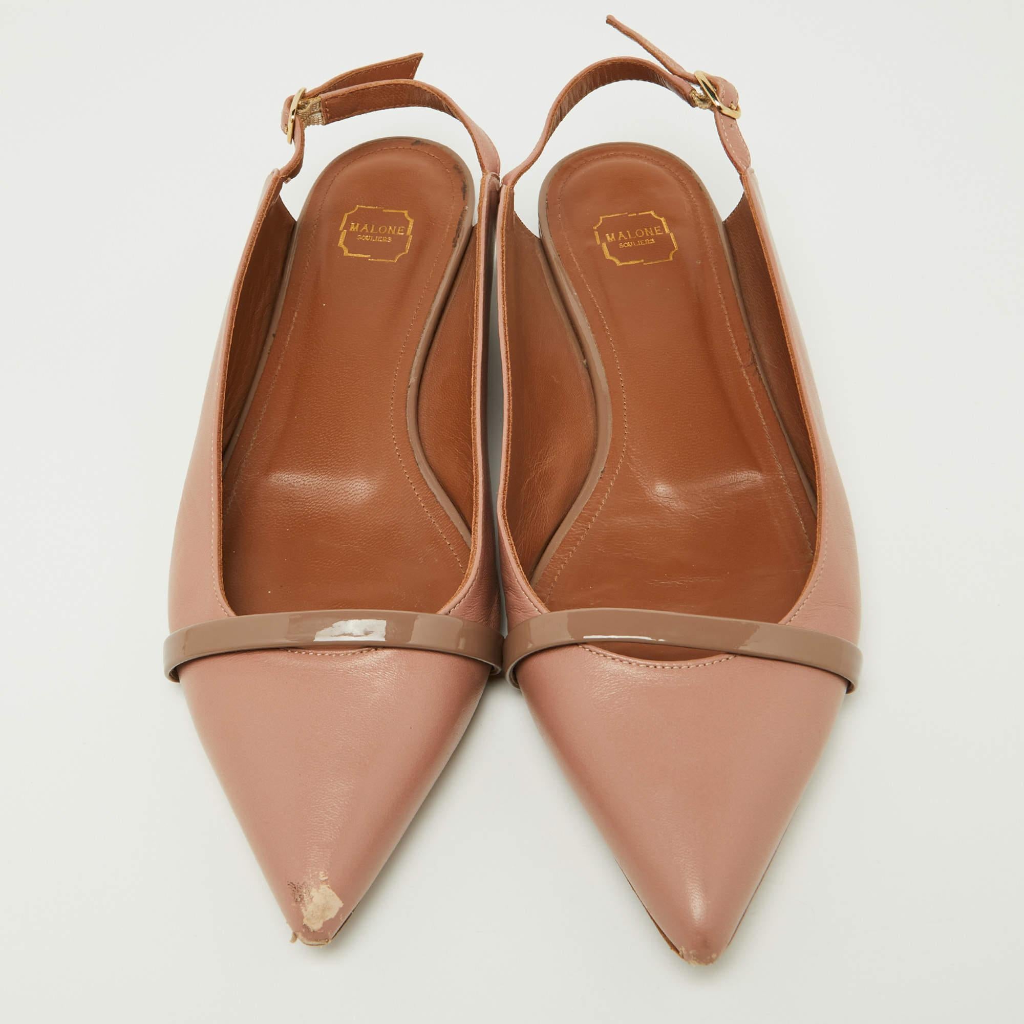Brown Malone Souliers Old Rose Leather Pointed Toe Mules Size 38 For Sale