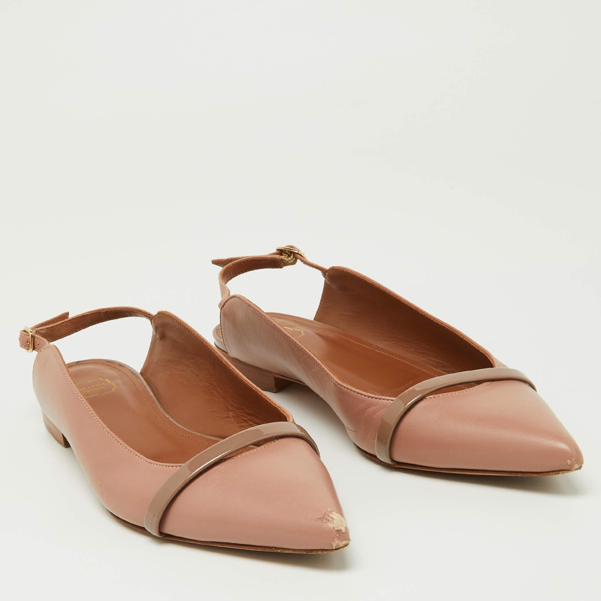 Malone Souliers Old Rose Leather Pointed Toe Mules Size 38 In Fair Condition For Sale In Dubai, Al Qouz 2