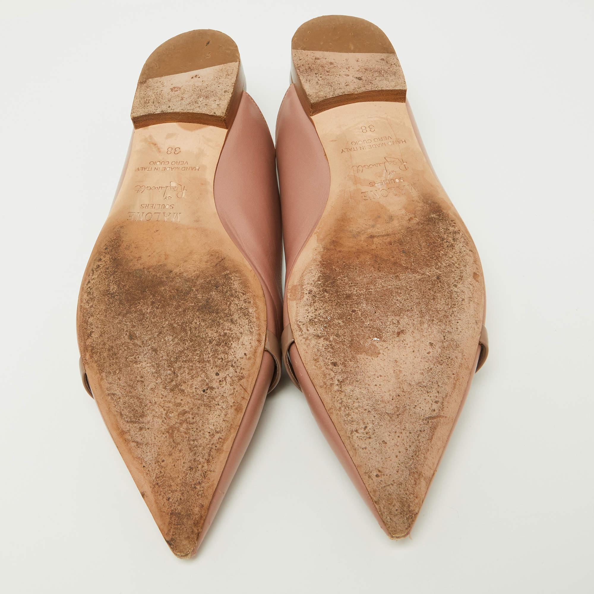 Malone Souliers Old Rose Leather Pointed Toe Mules Size 38 For Sale 1