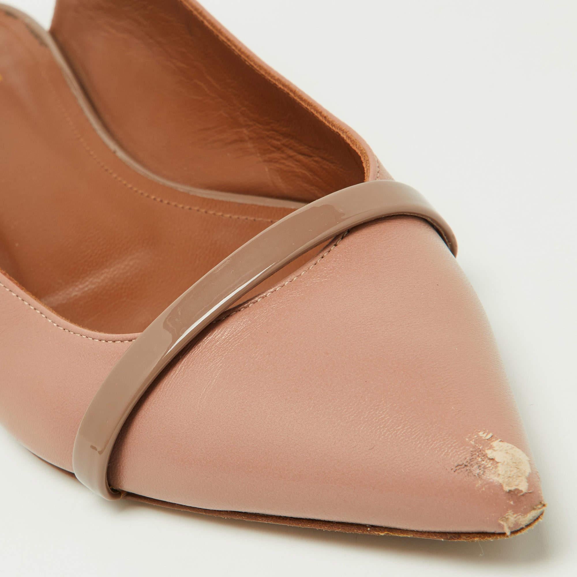 Malone Souliers Old Rose Leather Pointed Toe Mules Size 38 For Sale 2