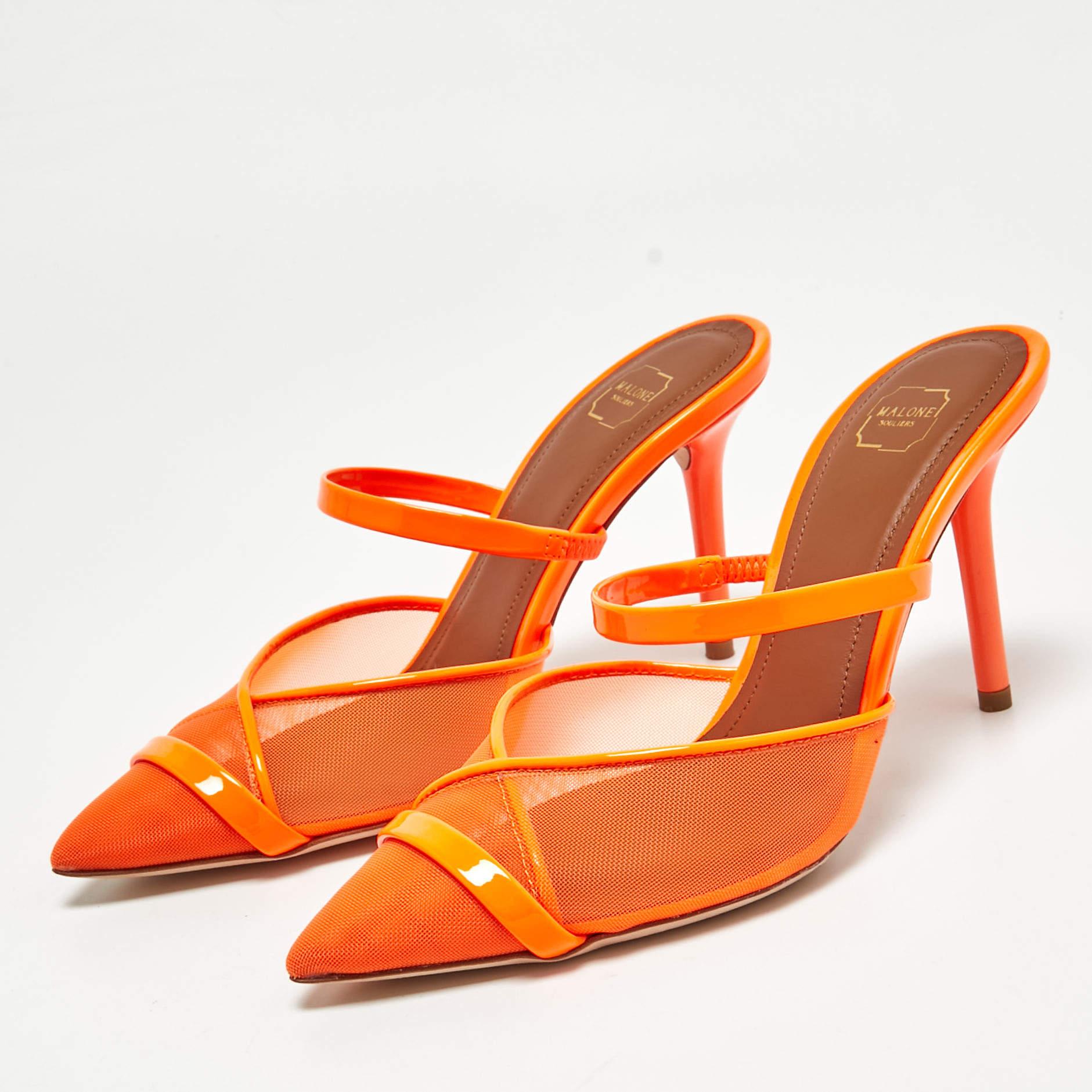 Arancia Malone Souliers - Mules in rete e vernice arancione Clio Taglia 35 in vendita
