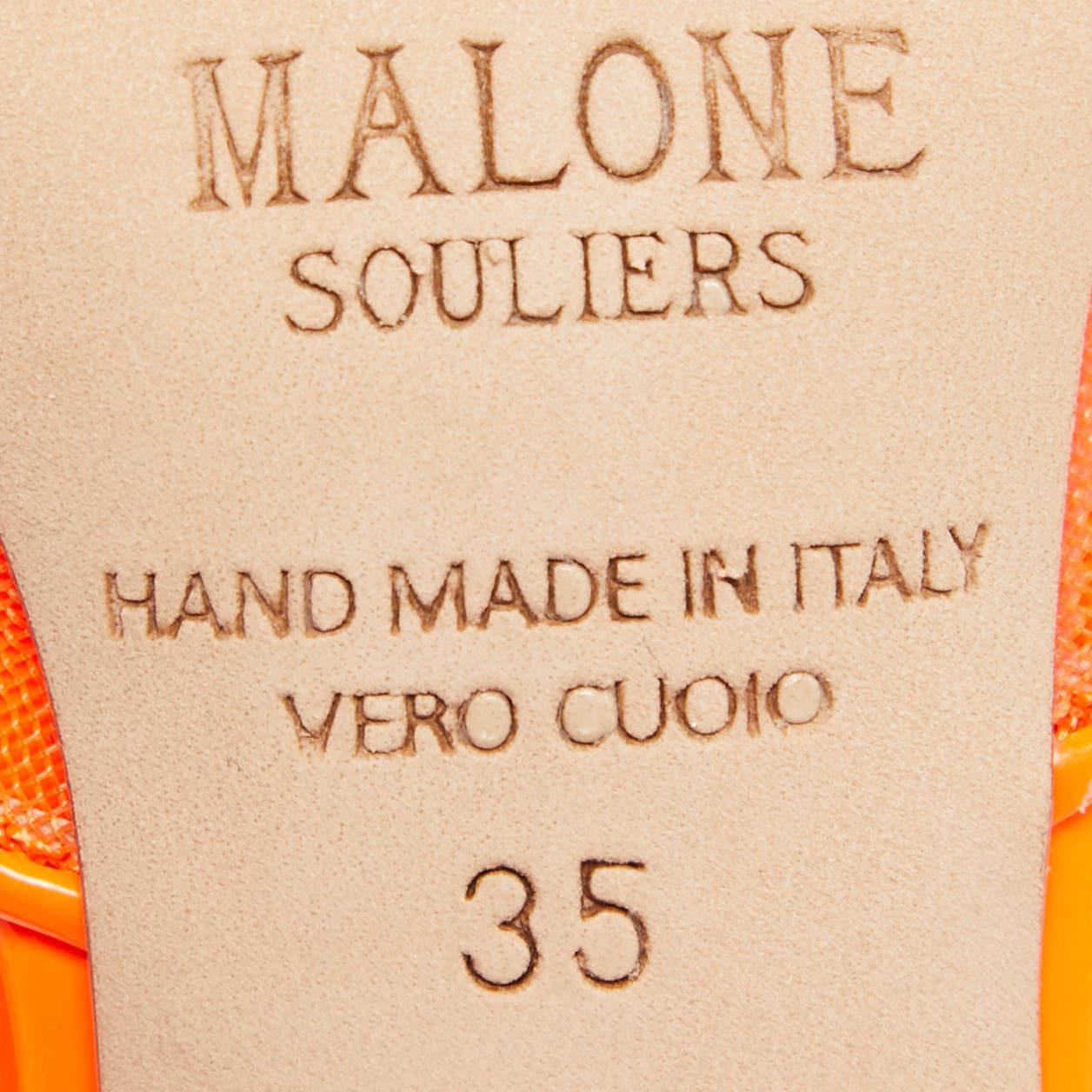 Malone Souliers - Mules in rete e vernice arancione Clio Taglia 35 in vendita 3