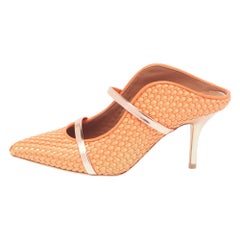 Malone Souliers Orange/Rose Gold Woven Satin and Leather Maureen Mules Size 37