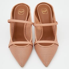 Malone Souliers Peach Perforated Leather Maureen Pointed Toe Mules Size 38