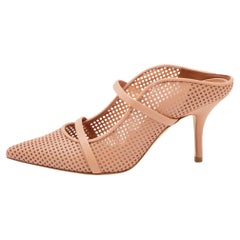 Malone Souliers Peach Perforated Leather Maureen Pointed Toe Mules Size 38