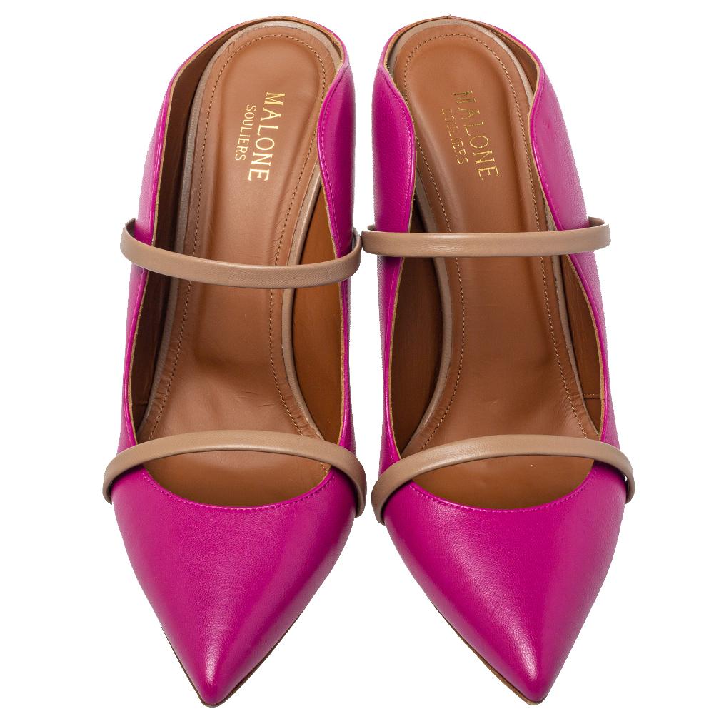 Malone Souliers Pink /Beige Leather Maureen Pumps Size 40.5 In Good Condition In Dubai, Al Qouz 2