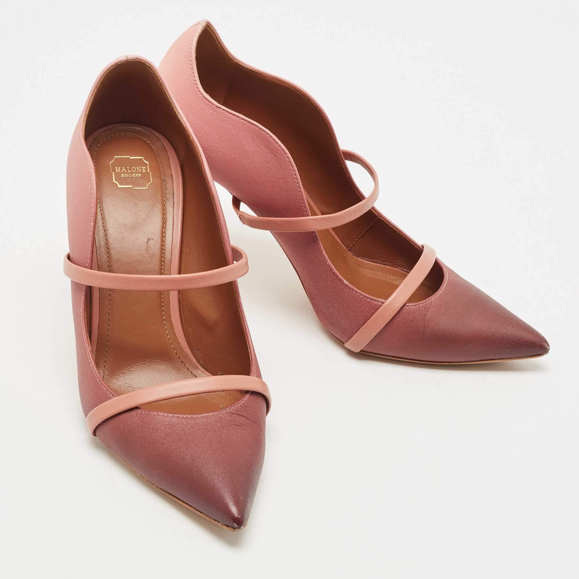 Malone Souliers Pink/Burgundy Leather Maureen Pointed Toe Pumps Size 40 In Good Condition In Dubai, Al Qouz 2