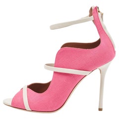Malone Souliers Pink/Cream Canvas Mika Ankle Strap Pumps Size 38
