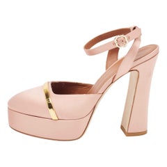 Malone Souliers Pink/Gold Satin Platform Mora Pumps Size 39