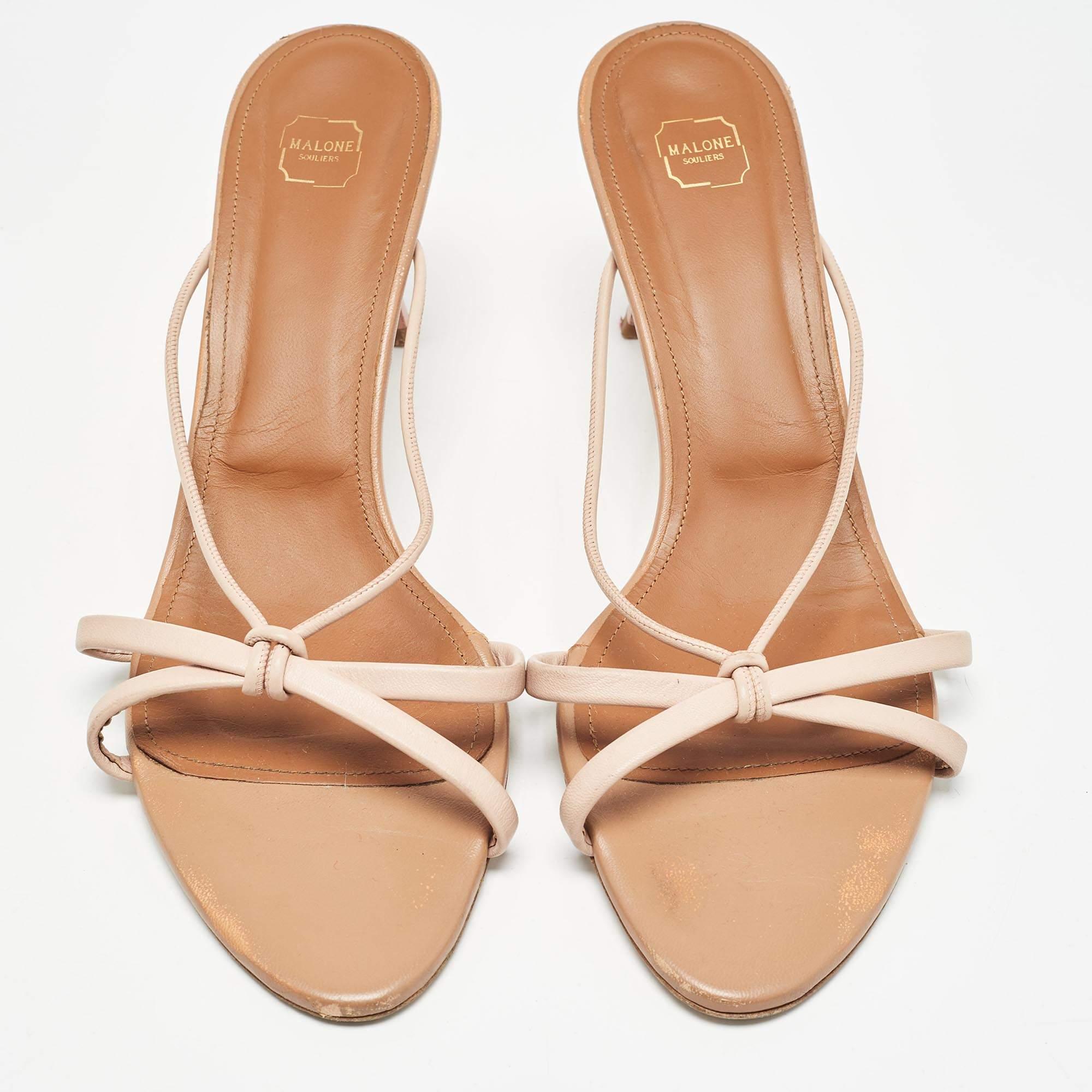 Beige Malone Souliers - Sandales Kenia en cuir rose, taille 41 en vente