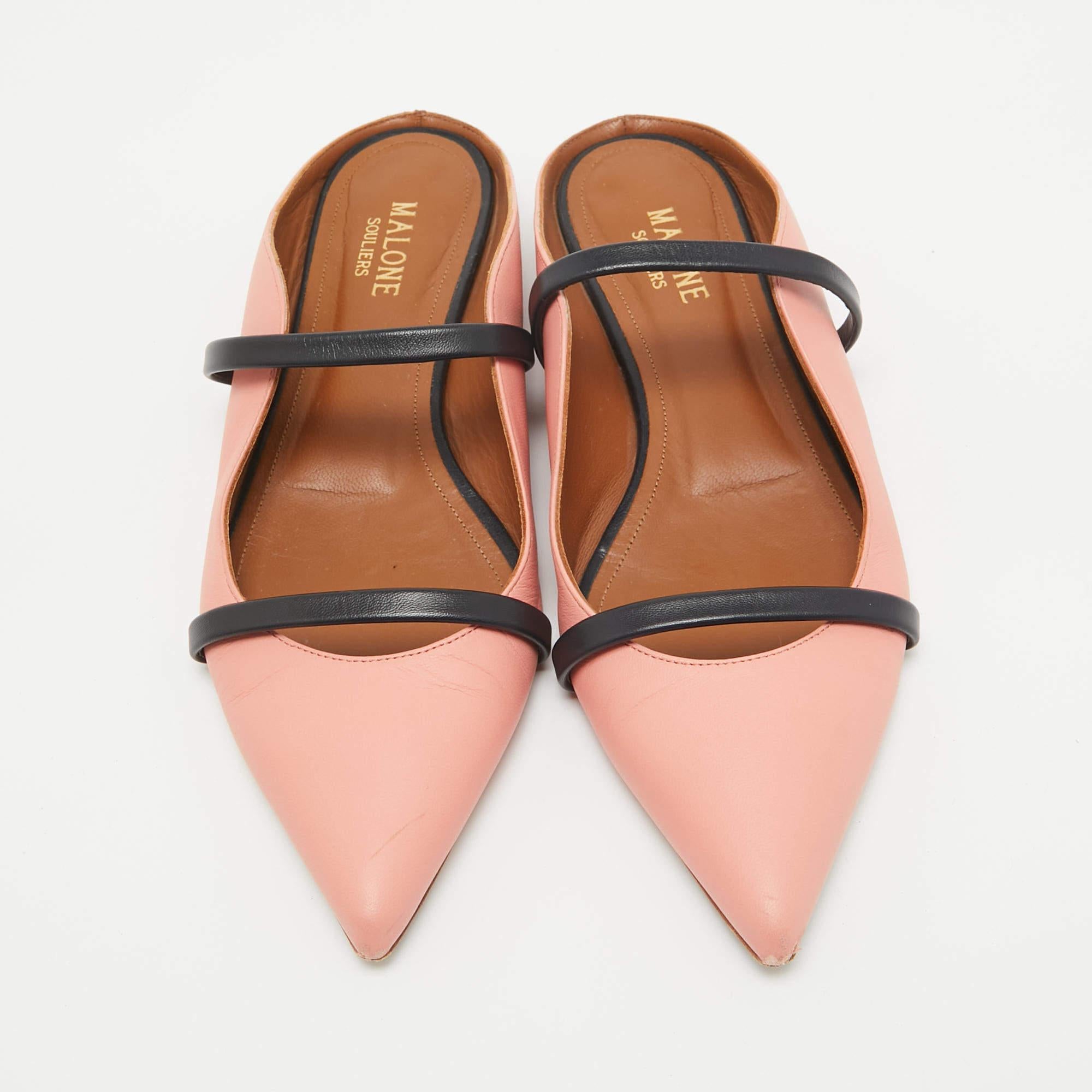 Beige Malone Souliers Pink Leather Maureen Flat Mules Size 37