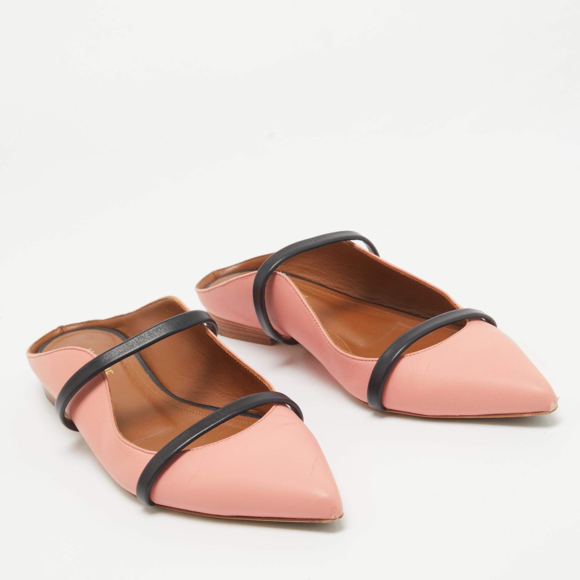 Malone Souliers Pink Leather Maureen Flat Mules Size 37 In Good Condition In Dubai, Al Qouz 2