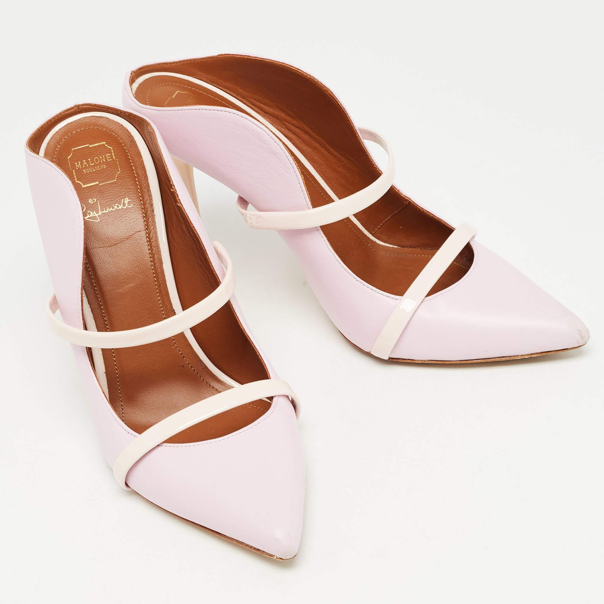 Malone Souliers  Pink Leather Maureen Mules Size 37 In Good Condition In Dubai, Al Qouz 2