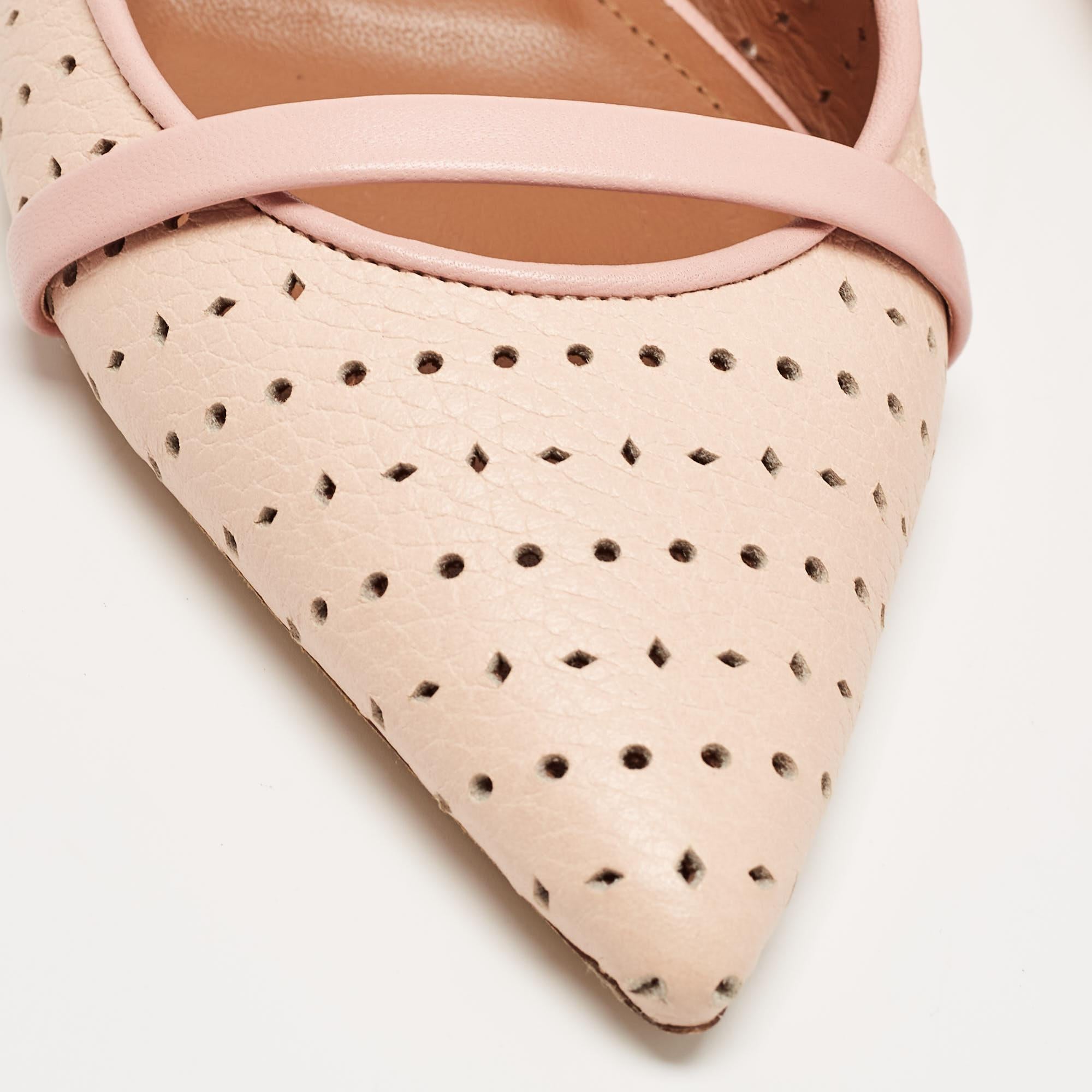 Malone Souliers Pink Perforated Leather Maureen Flat Mules Size 35 For Sale 4