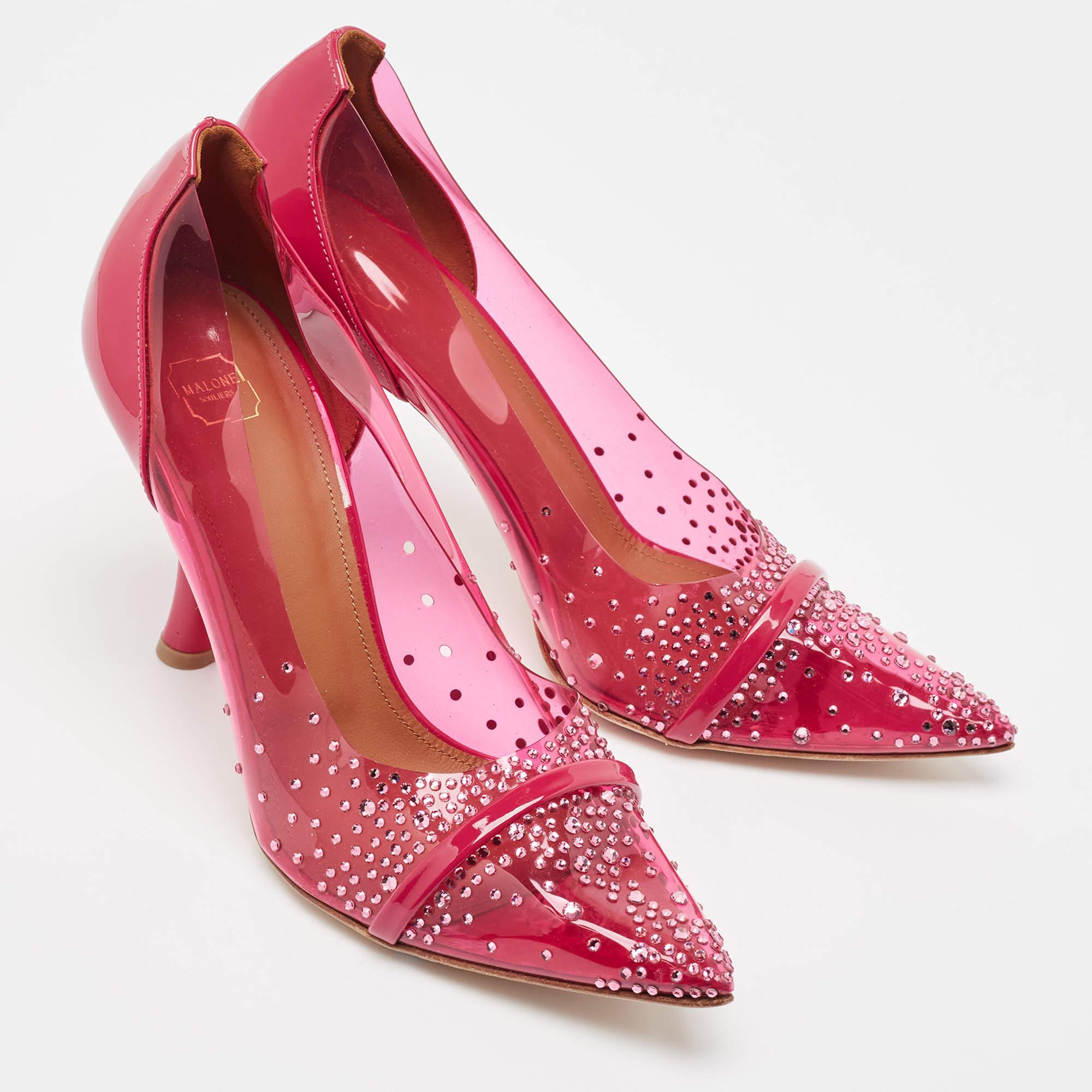 Women's Malone Souliers Pink PVC and Patent Joan Crystal Embellished Pumps Size 40