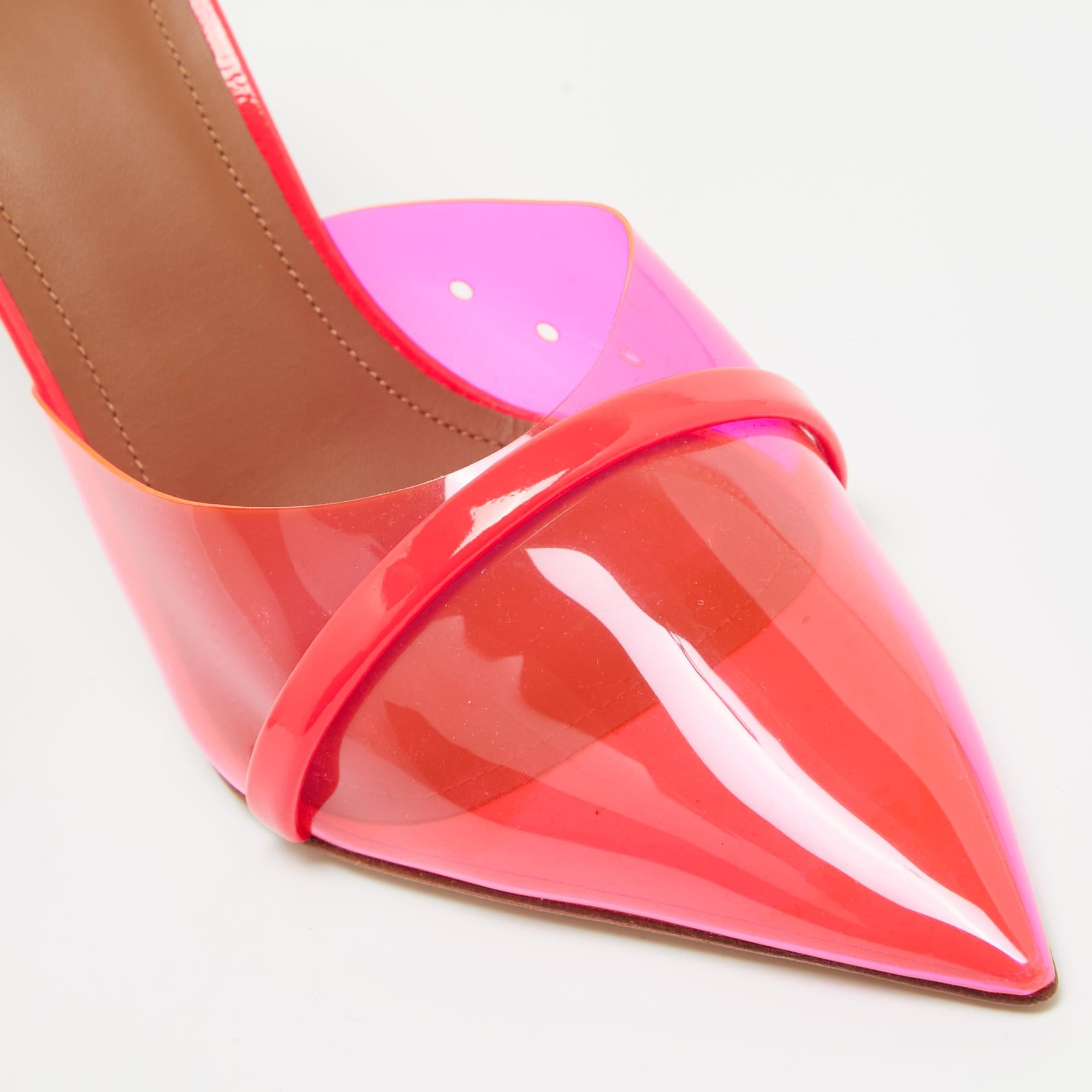 Malone Souliers Pink PVC and Patent Joella Mules Size 38 For Sale 3