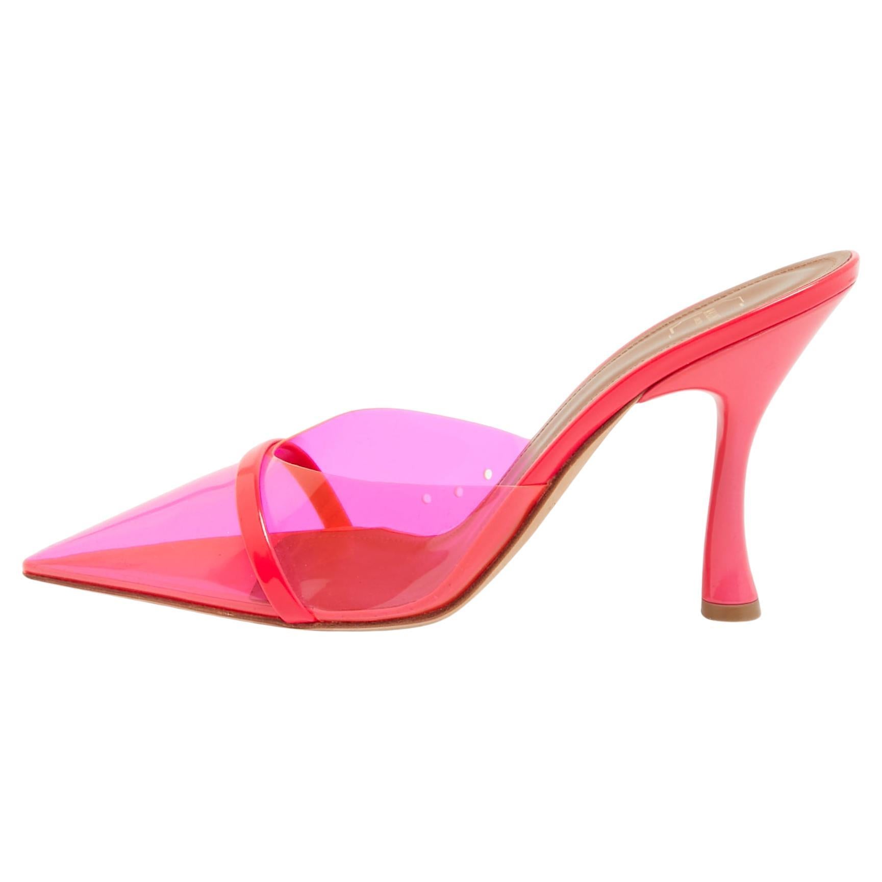 Malone Souliers Pink PVC and Patent Joella Mules Size 38 For Sale