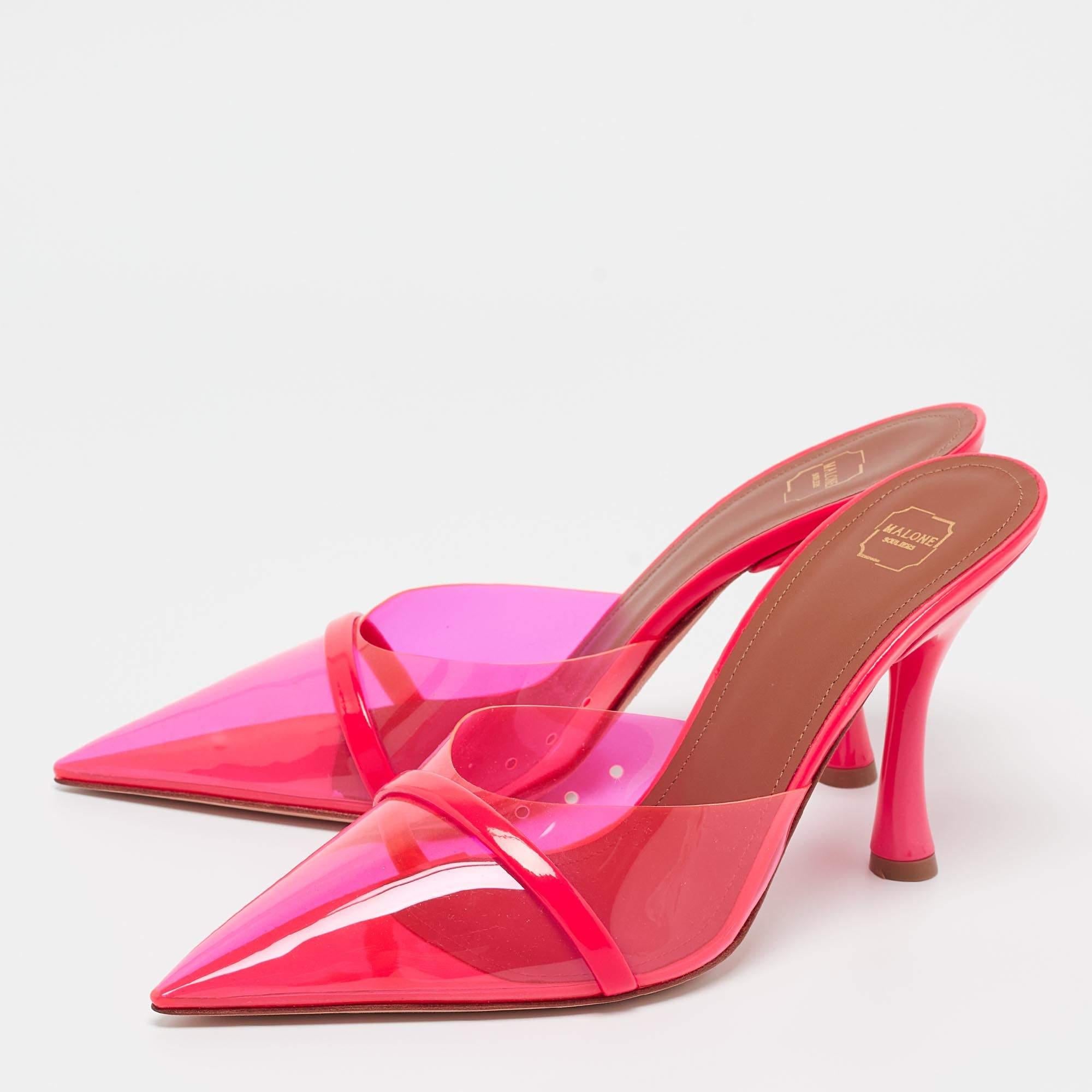 Malone Souliers Pink PVC and Patent Leather Joella Mules Size 38 In Excellent Condition For Sale In Dubai, Al Qouz 2