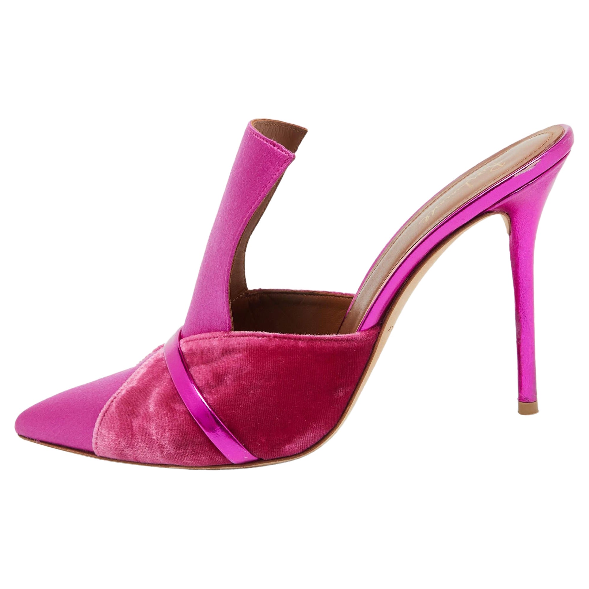 Malone Souliers Pink Satin and Velvet Danielle Mules Size 40.5