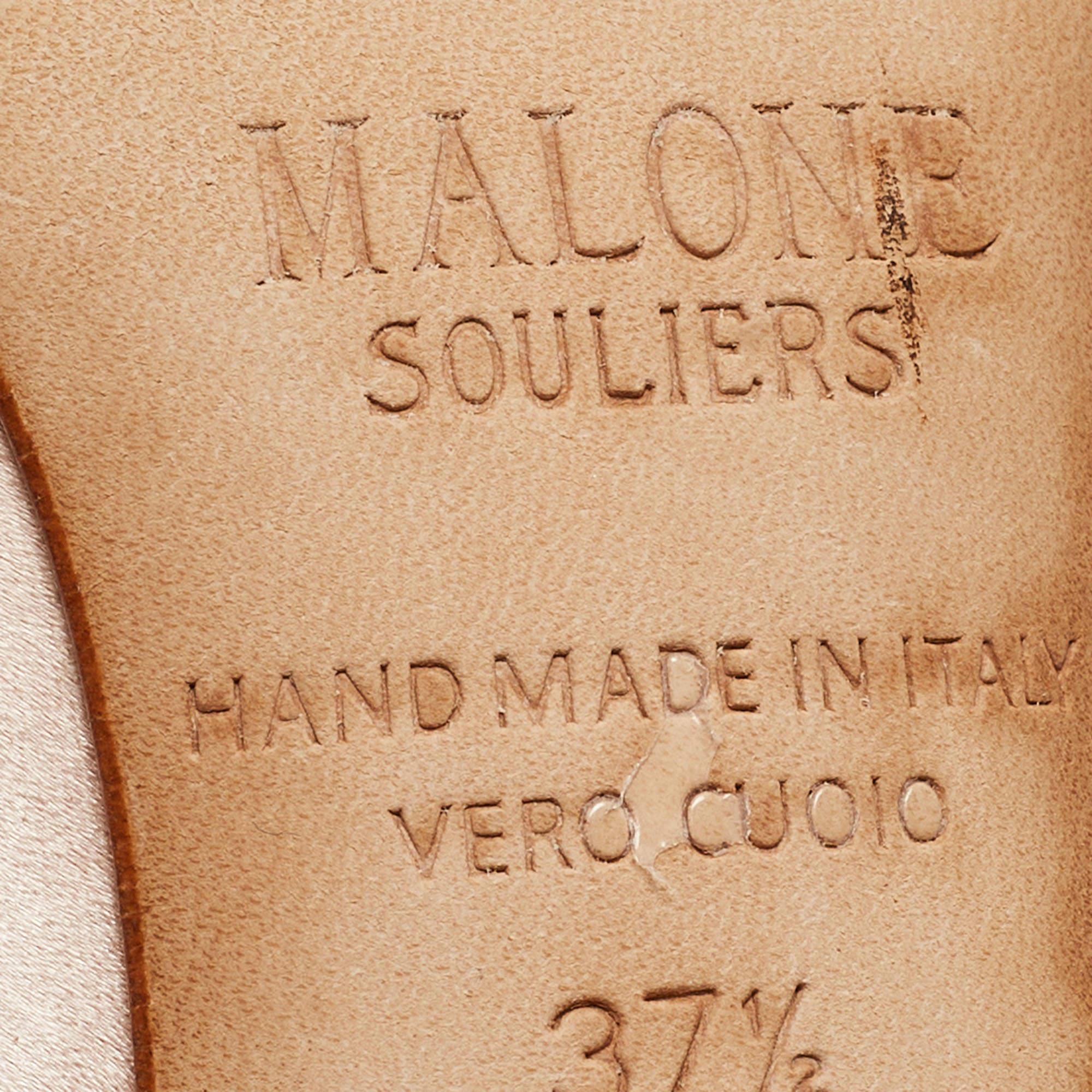 Malone Souliers Pink Satin Pearl Embellished Zia Pumps Size 37.5 For Sale 3