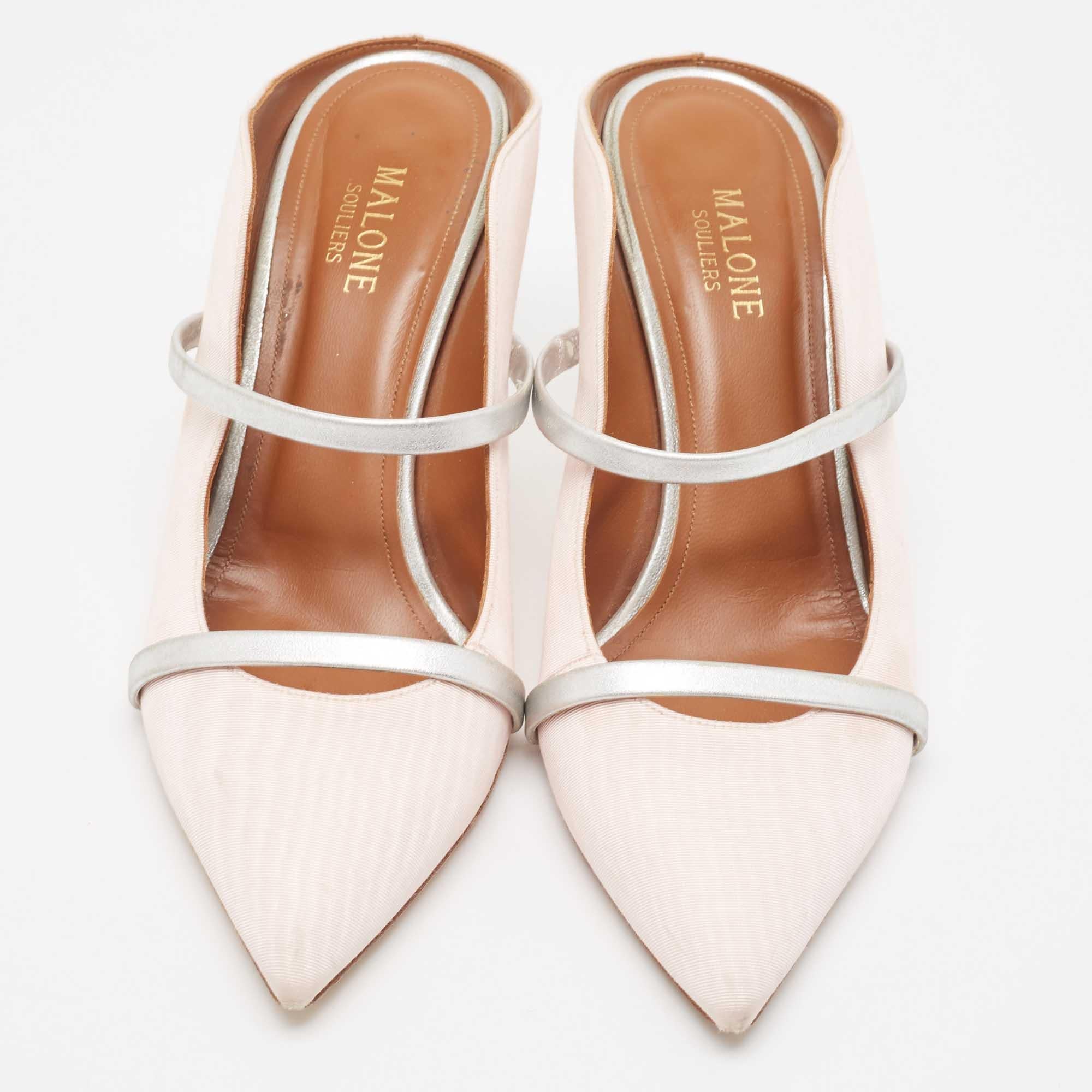 Malone Souliers Pink/Silver Fabric and Leather Maureen Mules Size 40.5 In Good Condition In Dubai, Al Qouz 2