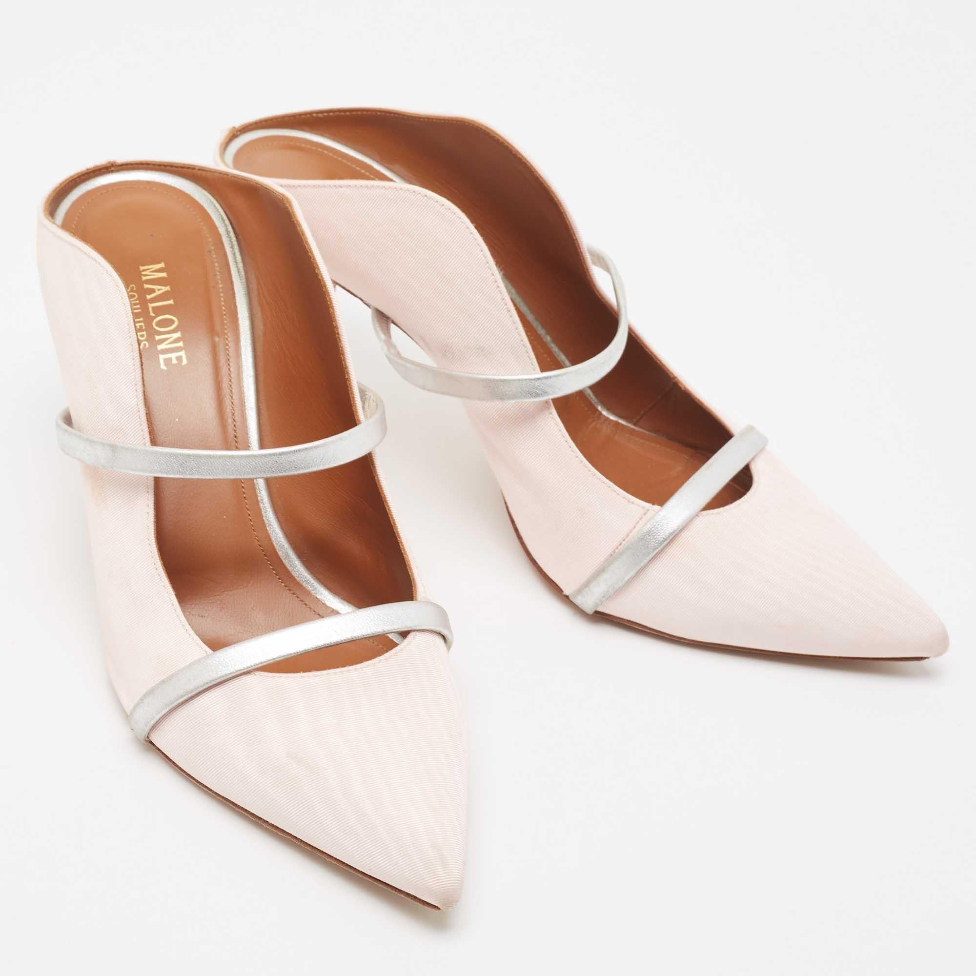 Women's Malone Souliers Pink/Silver Fabric and Leather Maureen Mules Size 40.5