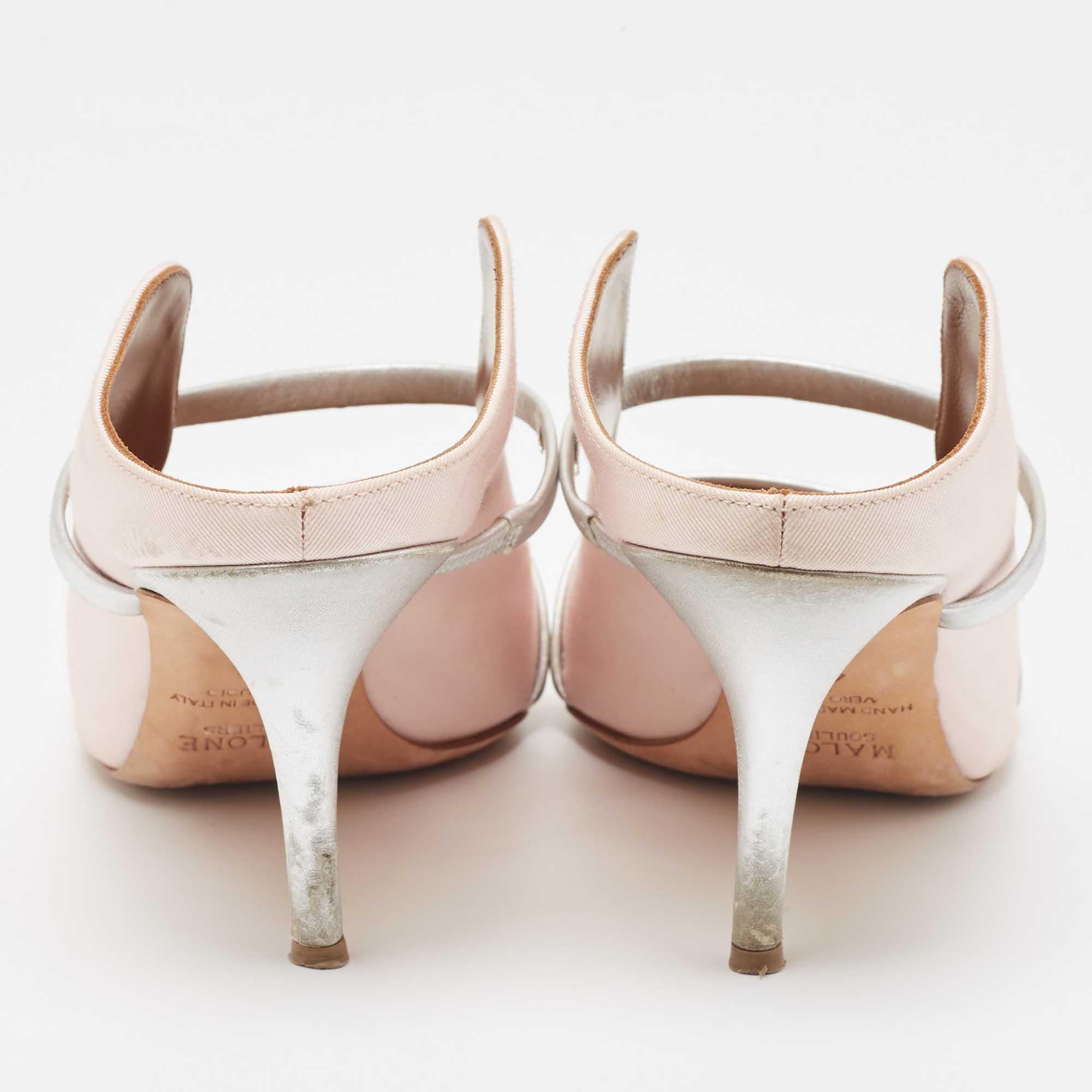 Malone Souliers Pink/Silver Fabric and Leather Maureen Mules Size 40.5 1