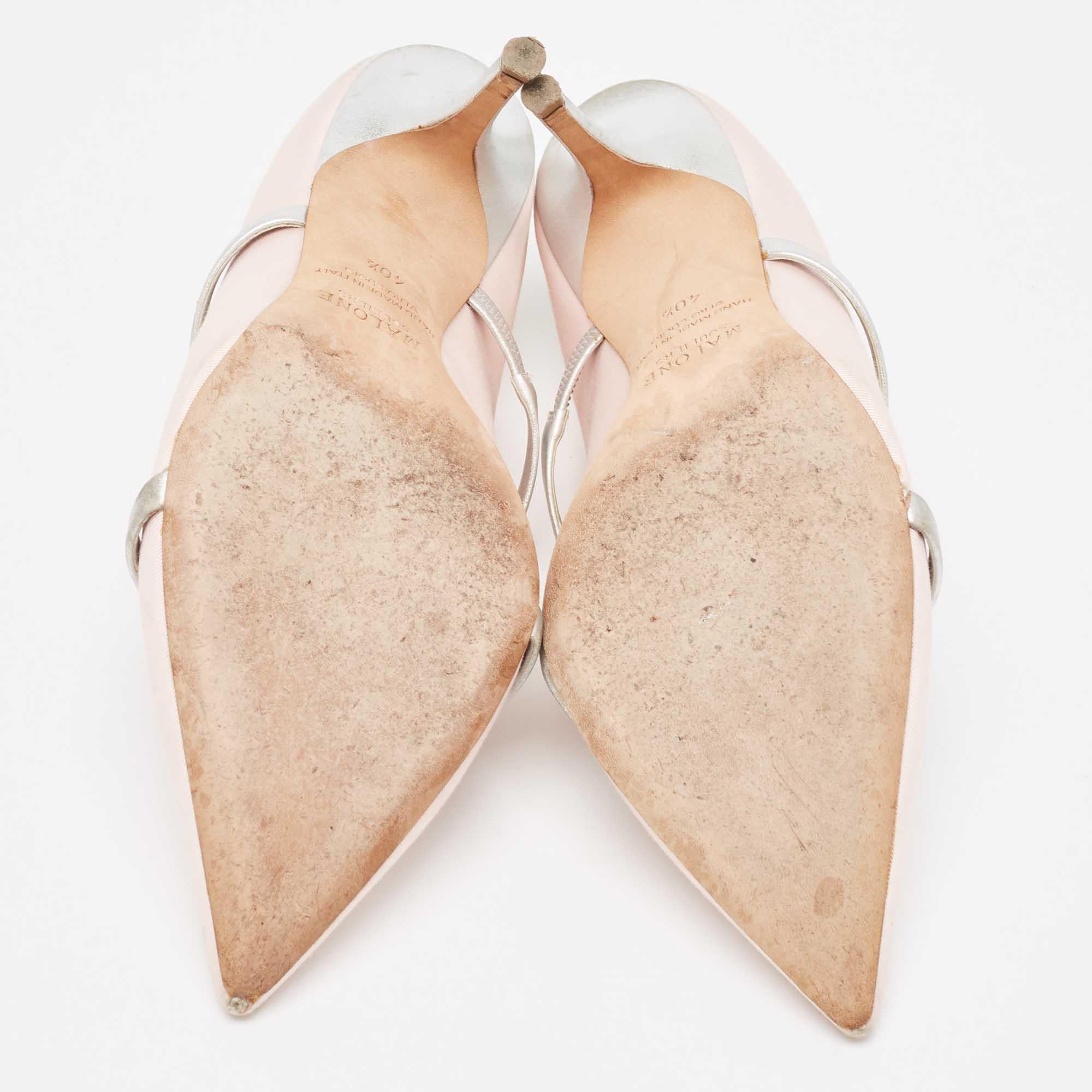 Malone Souliers Pink/Silver Fabric and Leather Maureen Mules Size 40.5 2
