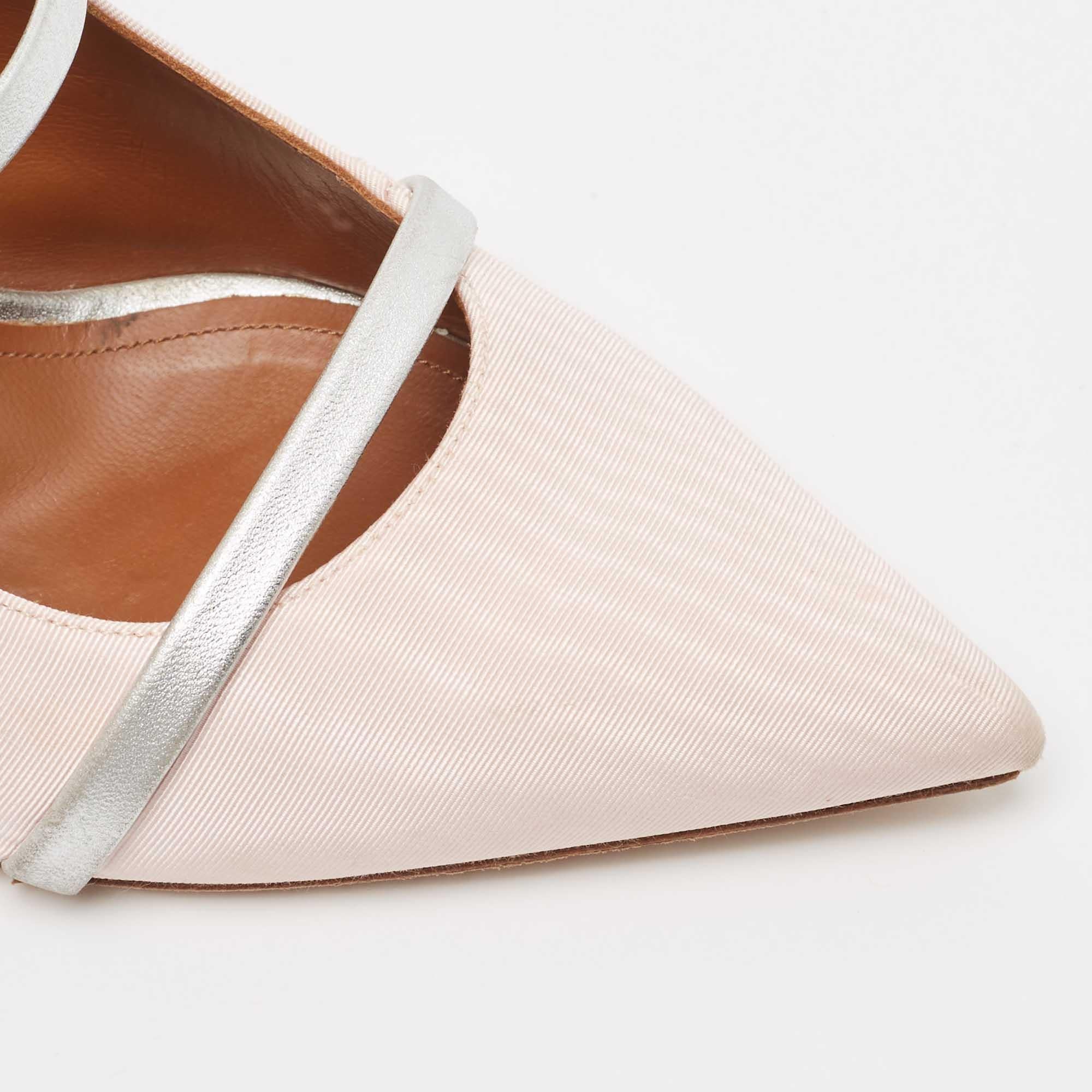 Malone Souliers Pink/Silver Fabric and Leather Maureen Mules Size 40.5 3