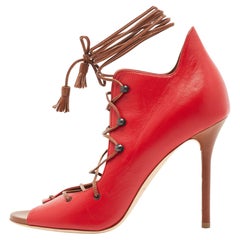 Malone Souliers Red Leather Lace Up Pumps Size 38.5
