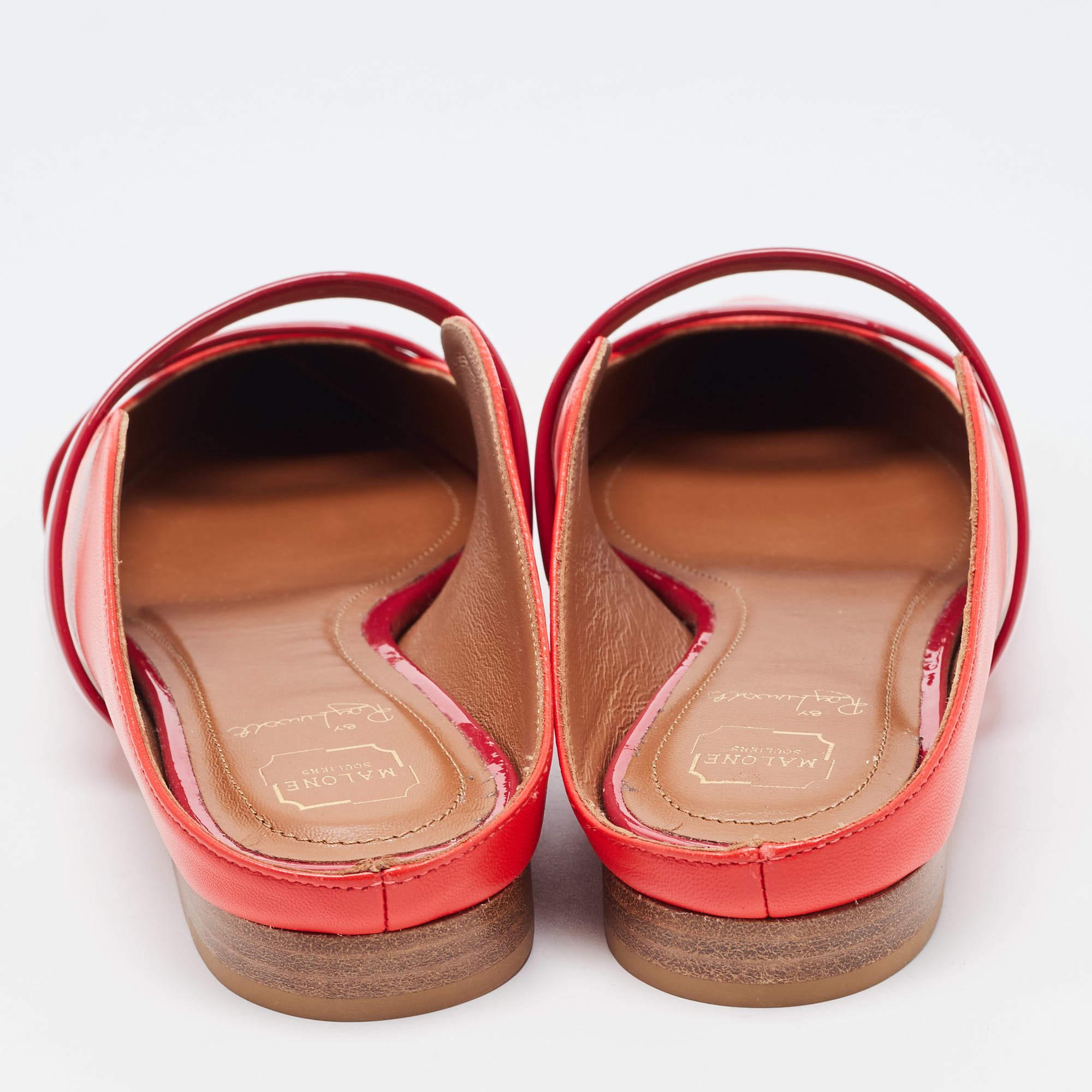 Malone Souliers Red Leather Maureen Flat Mules Size 36 In Excellent Condition For Sale In Dubai, Al Qouz 2