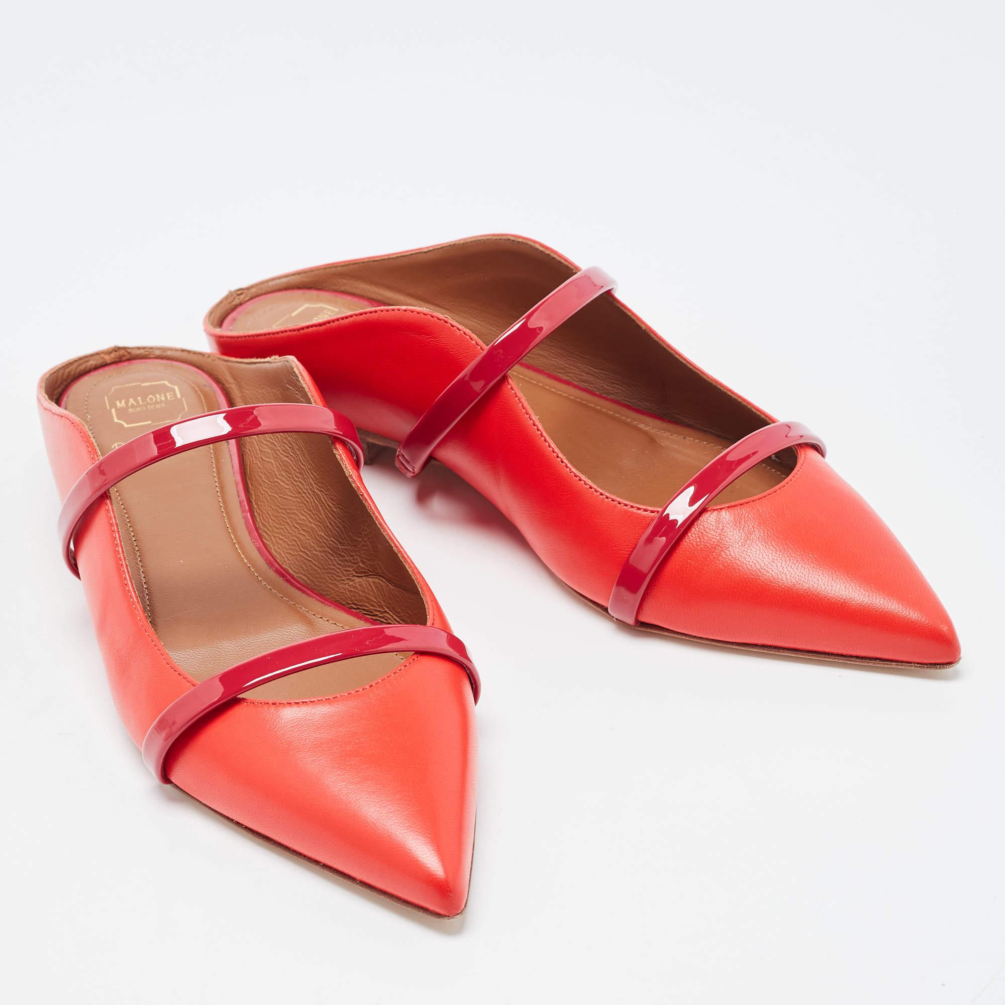 Malone Souliers Red Leather Maureen Flat Mules Size 36 In New Condition For Sale In Dubai, Al Qouz 2