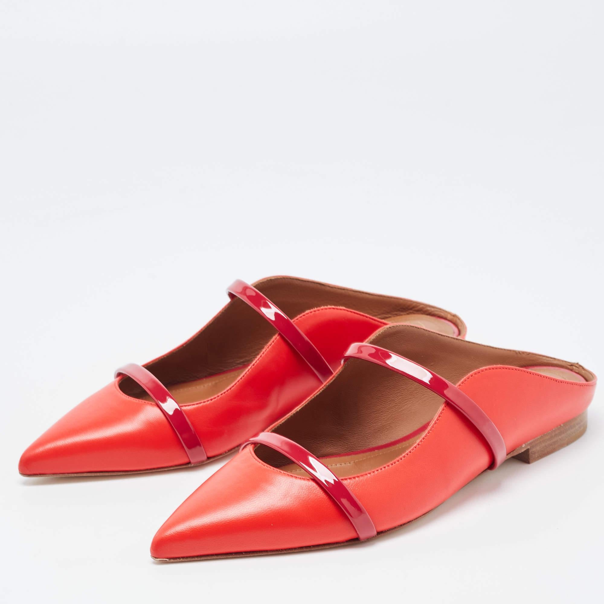 Malone Souliers Red Leather Maureen Flat Mules Size 36 For Sale 2