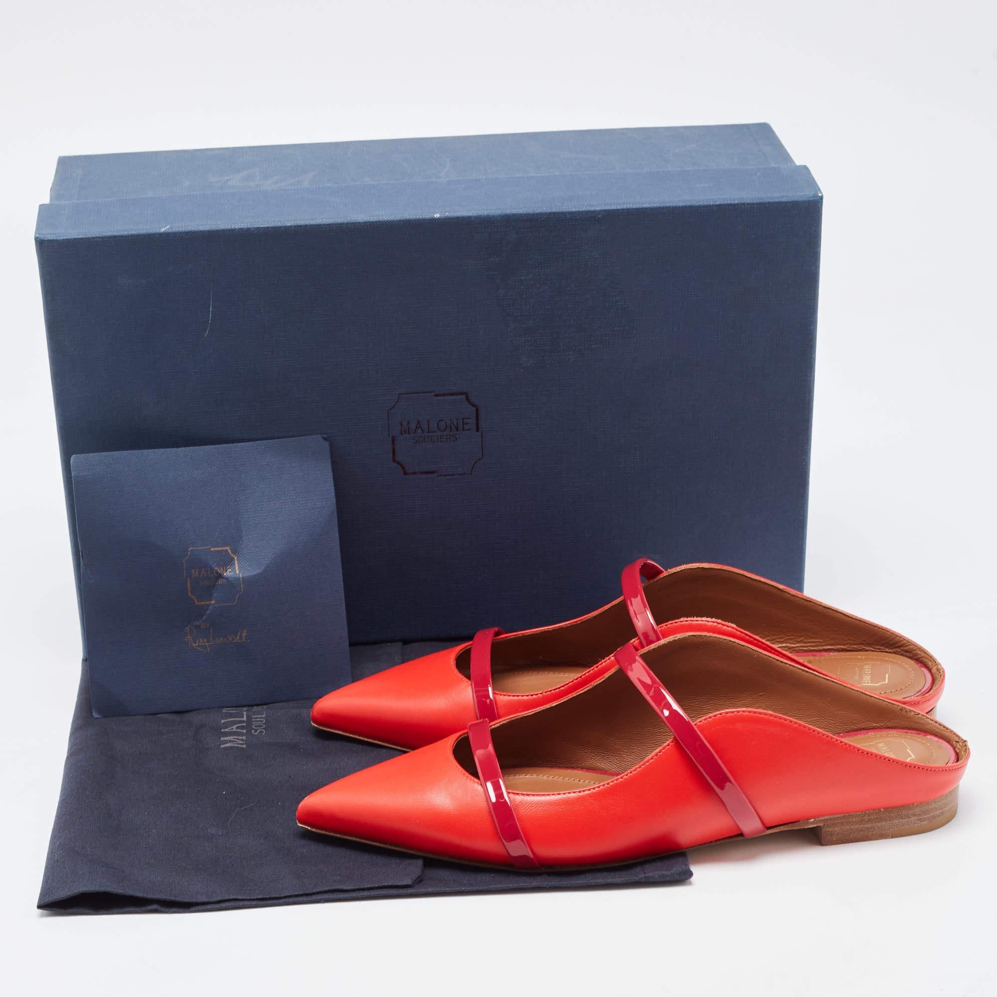 Malone Souliers Red Leather Maureen Flat Mules Size 36 For Sale 3