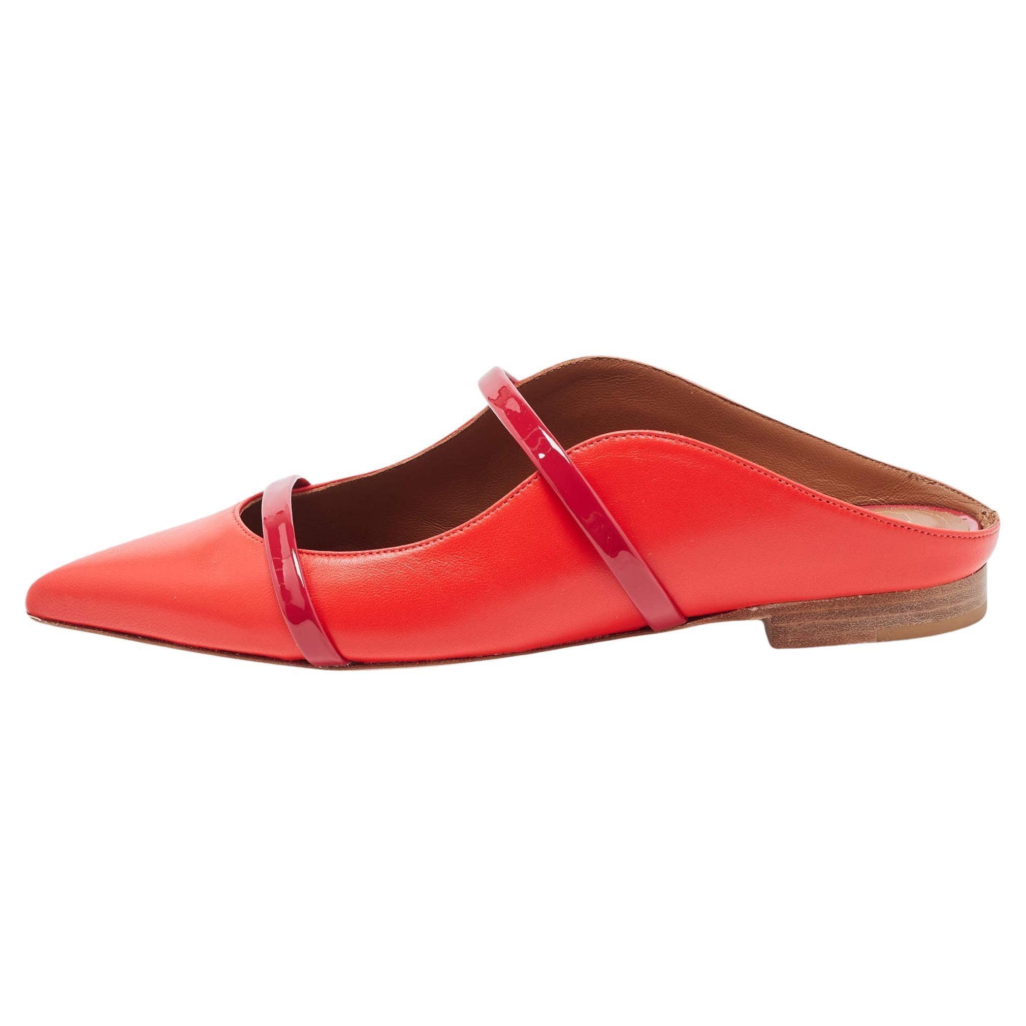Malone Souliers Red Leather Maureen Flat Mules Size 36 For Sale