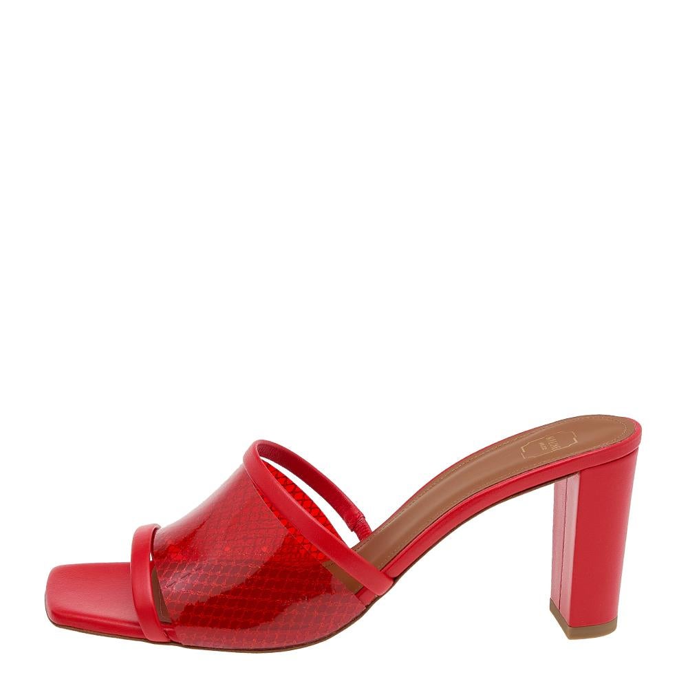 Malone Souliers Red PVC And Leather Demi Slide Sandals Size 39 In New Condition In Dubai, Al Qouz 2