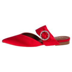 Malone Souliers Red Satin Maite Crystal Buckle Flats Size 37