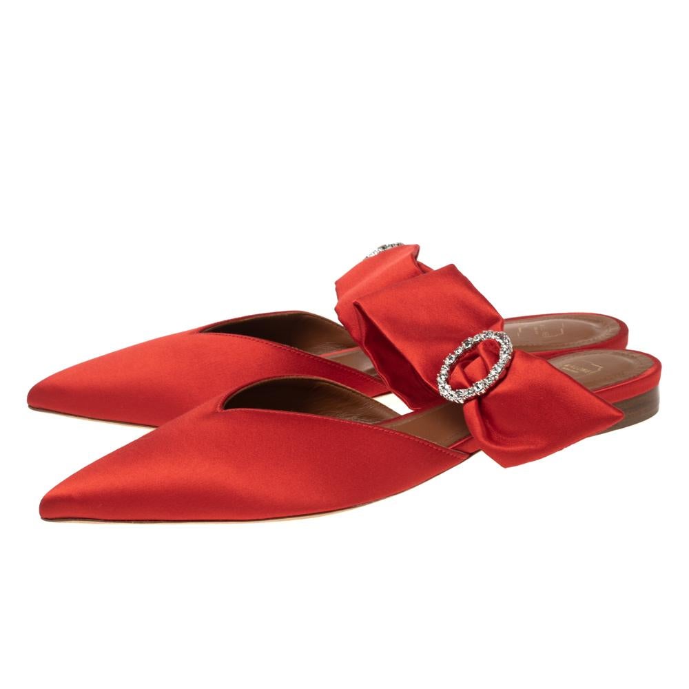 Malone Souliers Red Satin Maite Crystal Buckle Flats Size 40 2