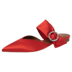 Malone Souliers Red Satin Maite Crystal Buckle Flats Size 40