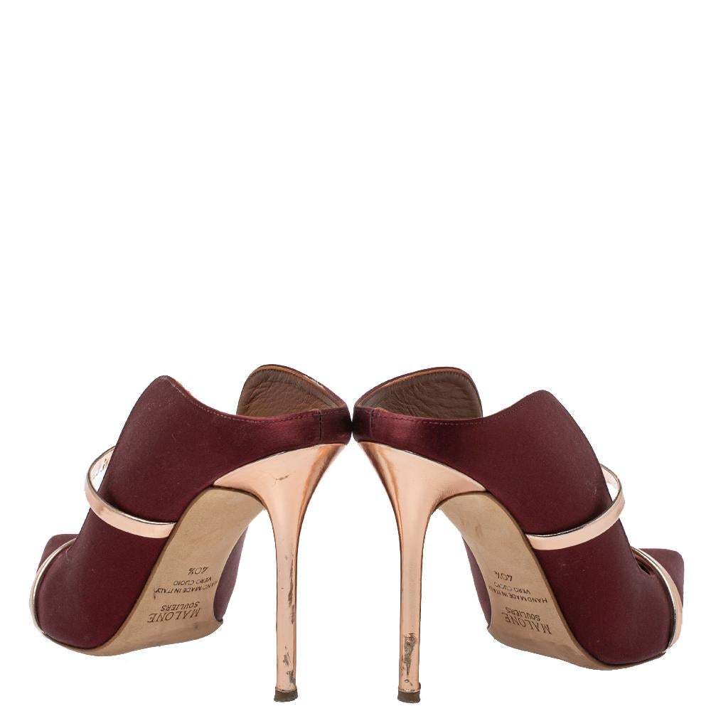 Malone Souliers Satin Burgundy Maureen Pointed Toe Mules Size 40.5 In Good Condition In Dubai, Al Qouz 2