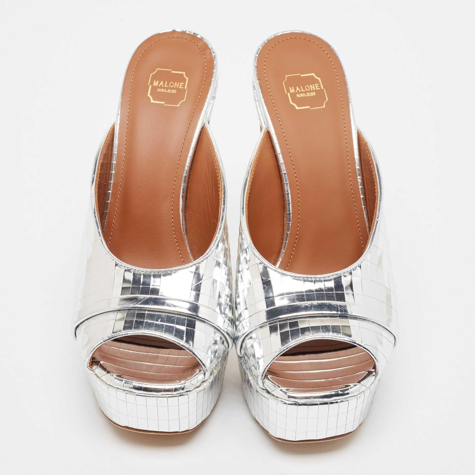 Beige Malone Souliers Silver Leather Yasmine Slide Sandals Size 36 For Sale