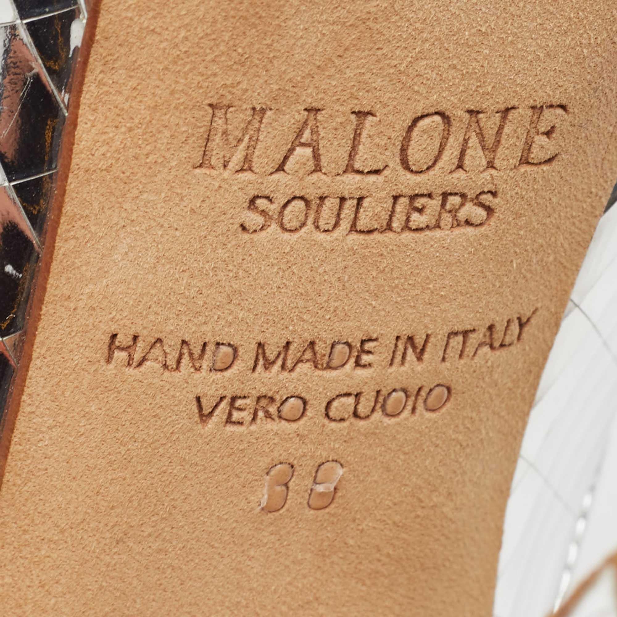 Malone Souliers Silver Leather Yasmine Slide Sandals Size 36 For Sale 3