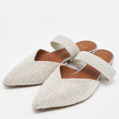 Malone Souliers Silver Woven Canvas Maisie Flat Mules Size 37.5