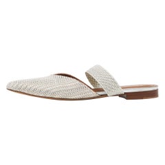 Malone Souliers Silver Woven Canvas Maisie Flat Mules Size 37.5